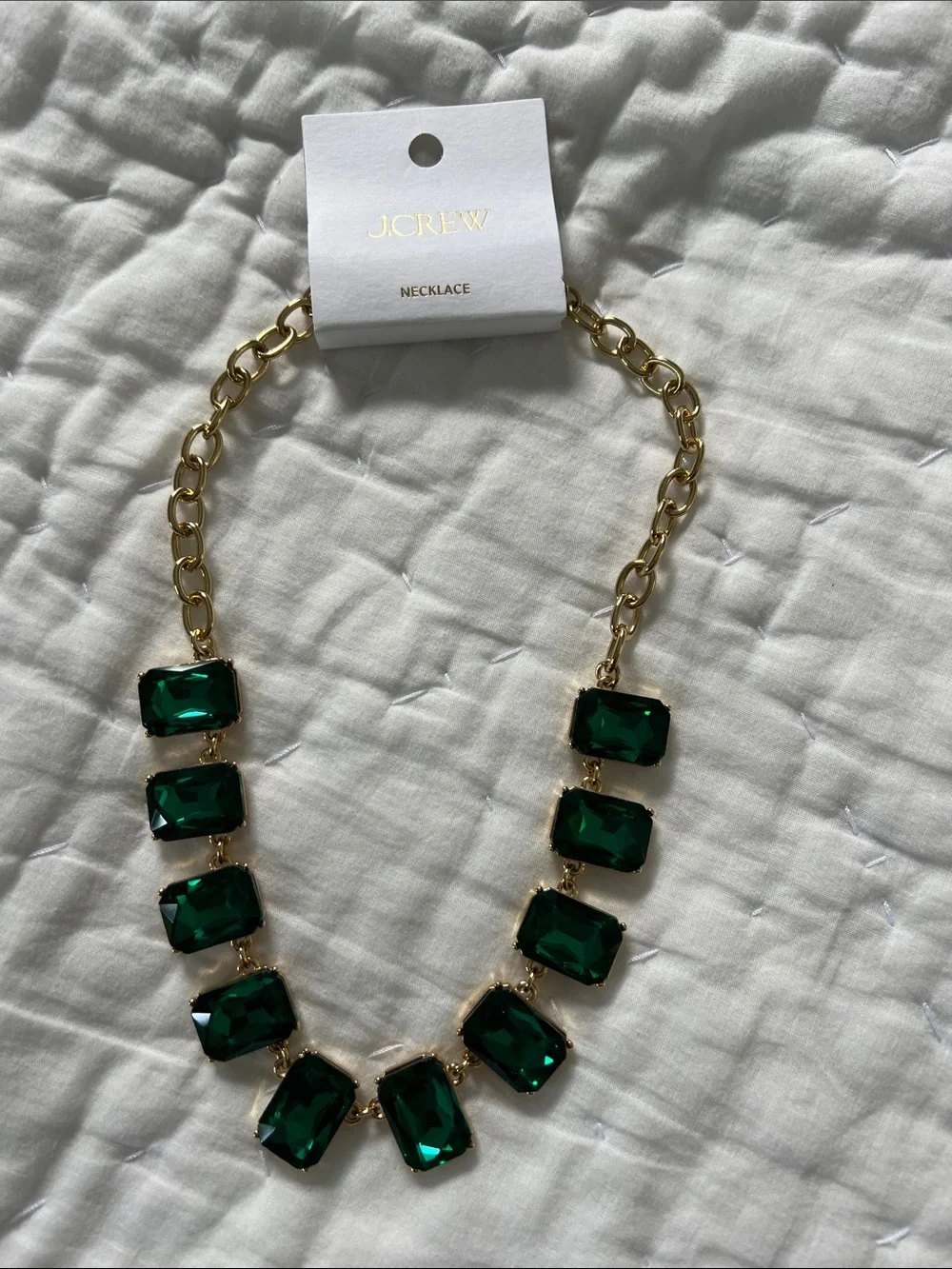 J. Crew Gold-Tone Necklace with Deep Green Rectangular Stones